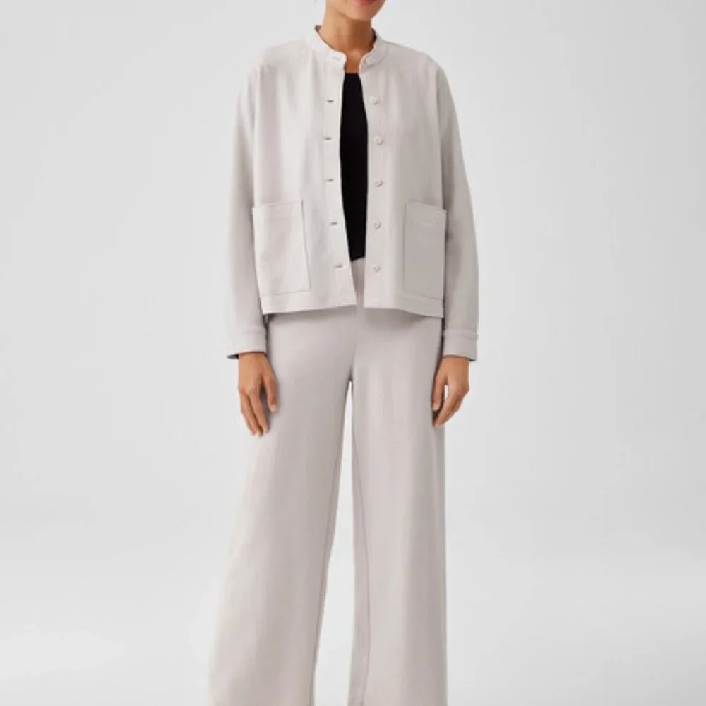Eileen Fisher Boiled Wool Jersey Mandarin Collar Shirt Jacket, in Chalk, Sz 1X - Picture 2 of 12
